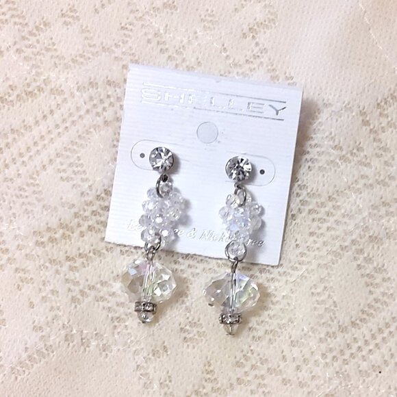 NEW Handcrafted Clear Round Beads Drop Earrings Women Fashion Jewelry Gifts - Picture 3 of 4